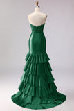 Red Mermaid Ruffled Sweetheart Beaded Corset Long Prom Dress with Slit