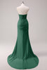 Load image into Gallery viewer, Fuchsia Mermaid Strapless Ruched Corset Long Prom Dress with Slit