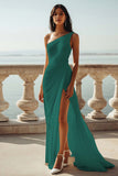 Chiffon Ivory One Shoulder Maxi Sheath Beach Engagement Dress with Slit