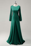 A Line Round Neck Long Sleeves Sage Bridesmaid Dress