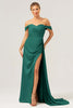 Load image into Gallery viewer, Sage Mermaid Off The Shoulder Pleated Satin Bridesmaid Dress with Slit