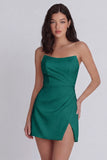 Strapless Bodycon Ruched White Graduation Dress with Slit