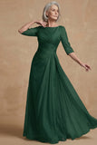 Dusty Sage Ruched A Line Boat Neck Long Mother of the Bride Dress