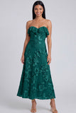 Strapless Light Blue Embroidery A Line Maxi Floral Dress with Ruffles