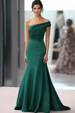 One Shoulder Coffee Crepe Sheath Ruched Gala Dress