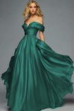 Red Off The Shoulder A Line Pleated Prom Dress
