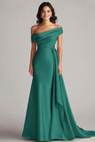 One Shoulder Pleated Champagne Sheath Long Formal Dress