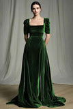 Olive A-Line Square Neck Velvet Long Formal Dress