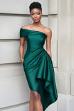 Burgundy Ruffled One Shoulder Bodycon Midi Cocktail Dress