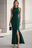Black High Neck Sheath Sleeveless Formal Dress with Slit