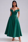 Off the Shoulder Yellow A-Line Ruched Maxi Dress with Pockets