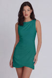 Ivory Bodycon Round Neck Ruched Graduation Dress