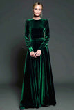 A Line Dark Purple Velvet Formal Dress with Long Sleeves