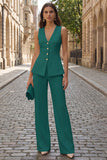 Fuchsia Single Breasted 2 Piece Sleeveless Women's Work Suits