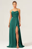 Load image into Gallery viewer, Dusty Blue A Line Spaghetti Straps Backless Satin Long Bridesmaid Dress with Slit