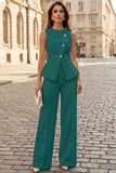 Ivory Single Breasted 2 Piece Round Neck Women's Work Suits