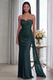 Back Strapless Sheath Ruched Long Evening Dress with Ribbon