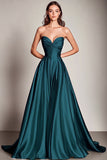 Navy Sweetheart Satin A Line Long Evening Dress