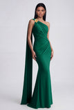 Olive Mermaid One Shoulder Long Evening Dress with Streamer