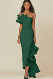 One Shoulder Sheath White Graduation Dress with Ruffles