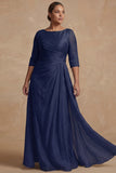 Dusty Sage Ruched A Line Half Sleeves Plus Size Mother Of The Bride Dress