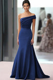 One Shoulder Coffee Crepe Sheath Ruched Gala Dress