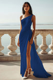Chiffon Ivory One Shoulder Maxi Sheath Beach Engagement Dress with Slit