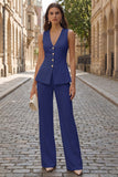 Fuchsia Single Breasted 2 Piece Sleeveless Women's Work Suits