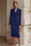 Black Notched Lapel Pencil 2 Piece Midi Work Dress