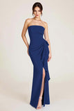 Sky Blue Mermaid Ruched Wedding Guest Dress With Slit
