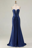 Strapless Mermaid Dark Green Corset Long Prom Dress with Sash