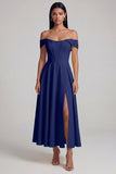 A-Line Off the Shoulder Yellow Corset Maxi Dress with Slit
