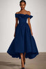 Load image into Gallery viewer, Off The Shoulder A Line Black Satin Formal Dress