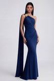 Olive Mermaid One Shoulder Long Evening Dress with Streamer