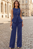 Ivory Single Breasted 2 Piece Round Neck Women's Work Suits