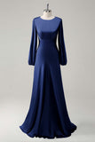 A Line Round Neck Long Sleeves Sage Bridesmaid Dress