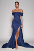 Load image into Gallery viewer, Champagne Off The Shoulder Satin Long Mermaid Formal Dress with Slit