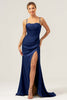 Load image into Gallery viewer, Sage Mermaid Spaghetti Straps Corset Satin Bridesmaid Dress with Slit