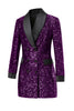 Load image into Gallery viewer, Glitter Burgundy Shawl Lapel Women&#39;s Blazer with Sequins