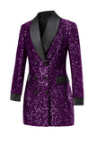 Glitter Burgundy Shawl Lapel Women's Blazer with Sequins