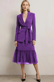 Dark Purple 2 Piece Peak Lapel Pencil Midi Business Suits