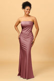 Grey Blue Satin Mermaid Bridesmaid Dress