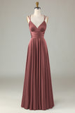 A-Line Sleeveless Olive Long Bridesmaid Dress