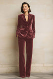 Velvet 2 Piece Plum Peak Lapel Single Breasted Women's Suits