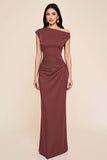 Plum Mermaid Ruched One Shoulder Long Formal Dress