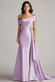 One Shoulder Pleated Champagne Sheath Long Formal Dress