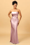 Grey Blue Satin Mermaid Bridesmaid Dress