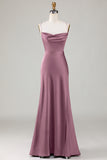 Simple A Line Lace-Up Back Burgundy Long Bridesmaid Dress with Criss Cross Back
