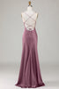 Load image into Gallery viewer, Dusty Blue Lace-Up Back Satin Simple Prom Dress with Slit