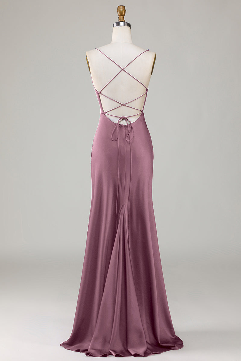 Load image into Gallery viewer, Lace-Up Back Burgundy Long Bridesmaid Dress with Slit